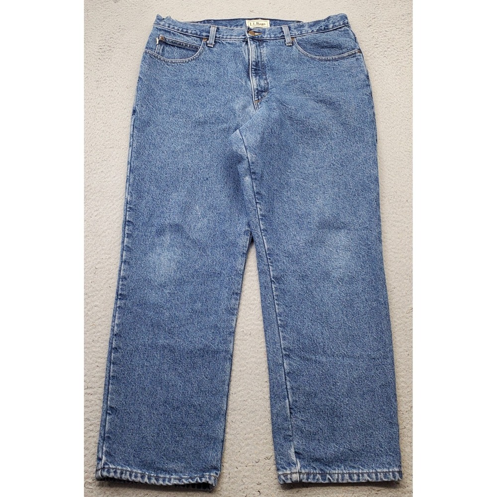 L.L. Bean Jeans Mens 38x30 Blue Denim Flannel Lined Classic Fit Straight Leg